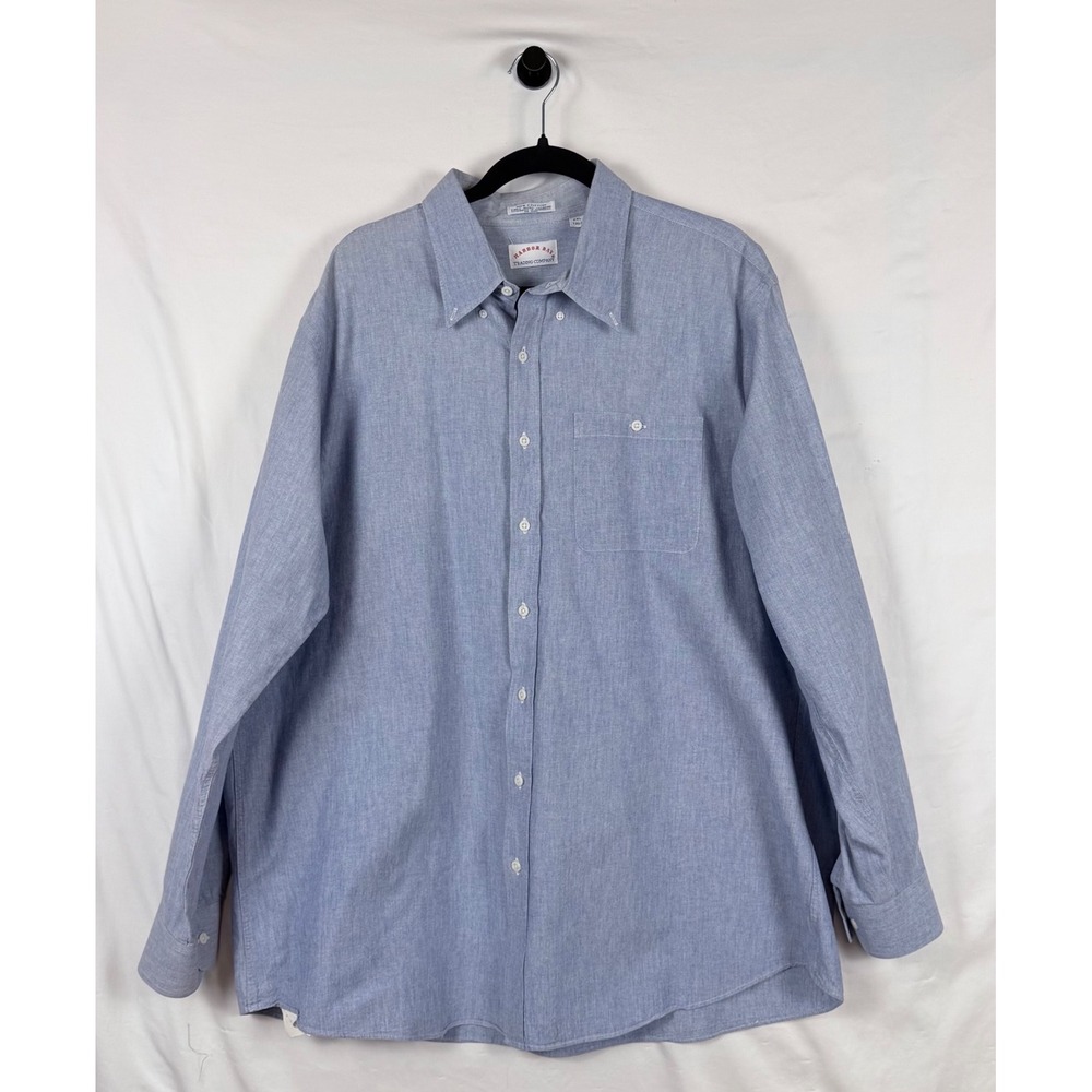 Harbor Bay Trading Co Mens 2XLT Blue Cotton Chambray Button Down Shirt Relaxed